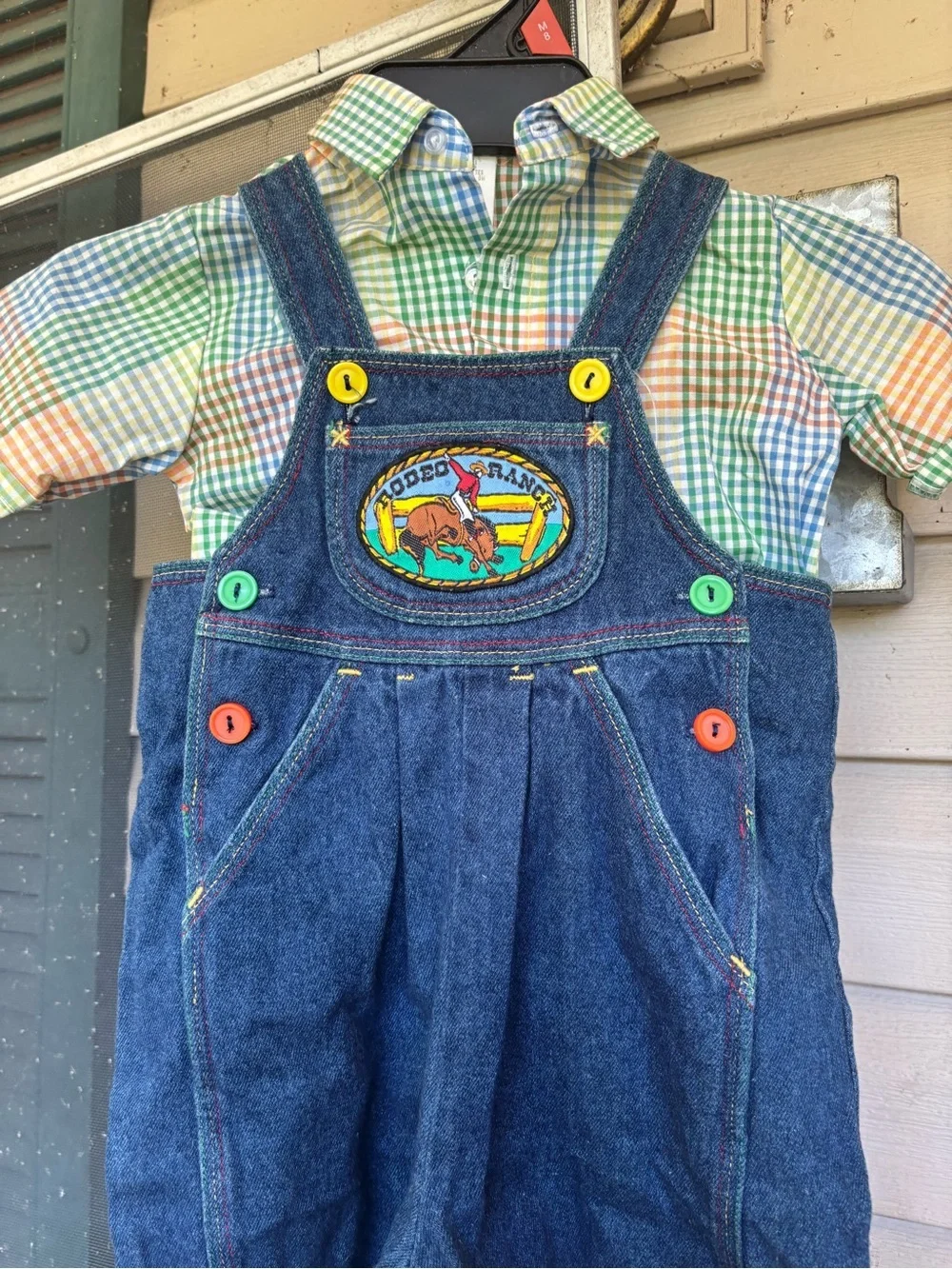 OshKosh B'gosh Blue Denim Overalls with Multicolor Buttons